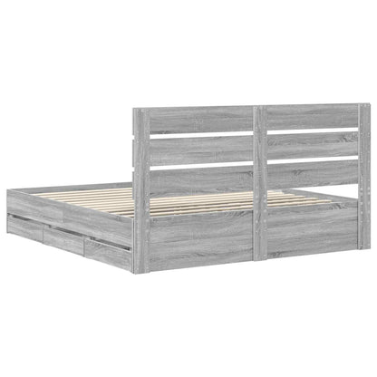 Bed Frame with Drawer Grey Sonoma 200 x 200 cm Engineer Wood