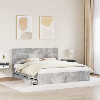 Bed Frame with Drawer Concrete Grey 180 x 200 cm Engineer Wood