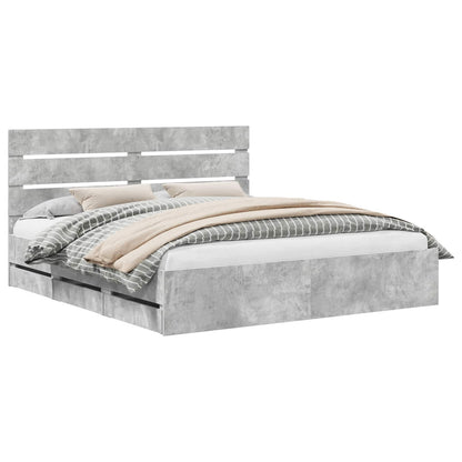 Bed Frame with Drawer Concrete Grey 180 x 200 cm Engineer Wood