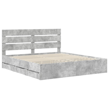 Bed Frame with Drawer Concrete Grey 180 x 200 cm Engineer Wood