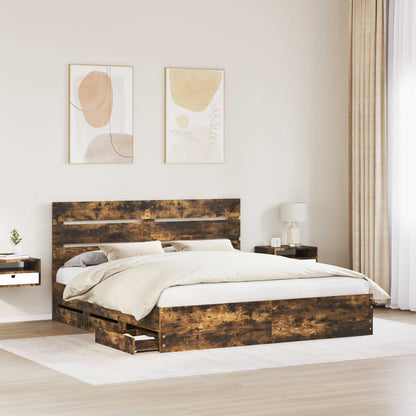 Bed Frame with Drawer Smoked Oak 180 x 200 cm Engineer Wood