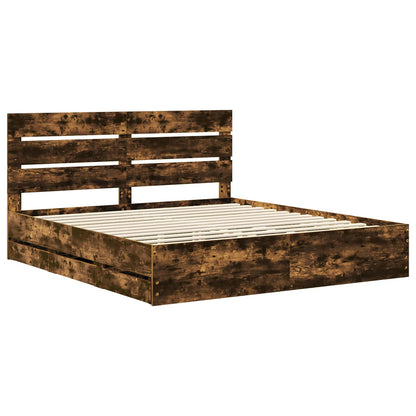 Bed Frame with Drawer Smoked Oak 180 x 200 cm Engineer Wood