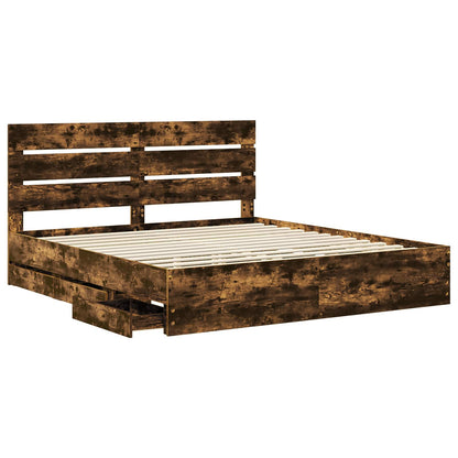 Bed Frame with Drawer Smoked Oak 180 x 200 cm Engineer Wood
