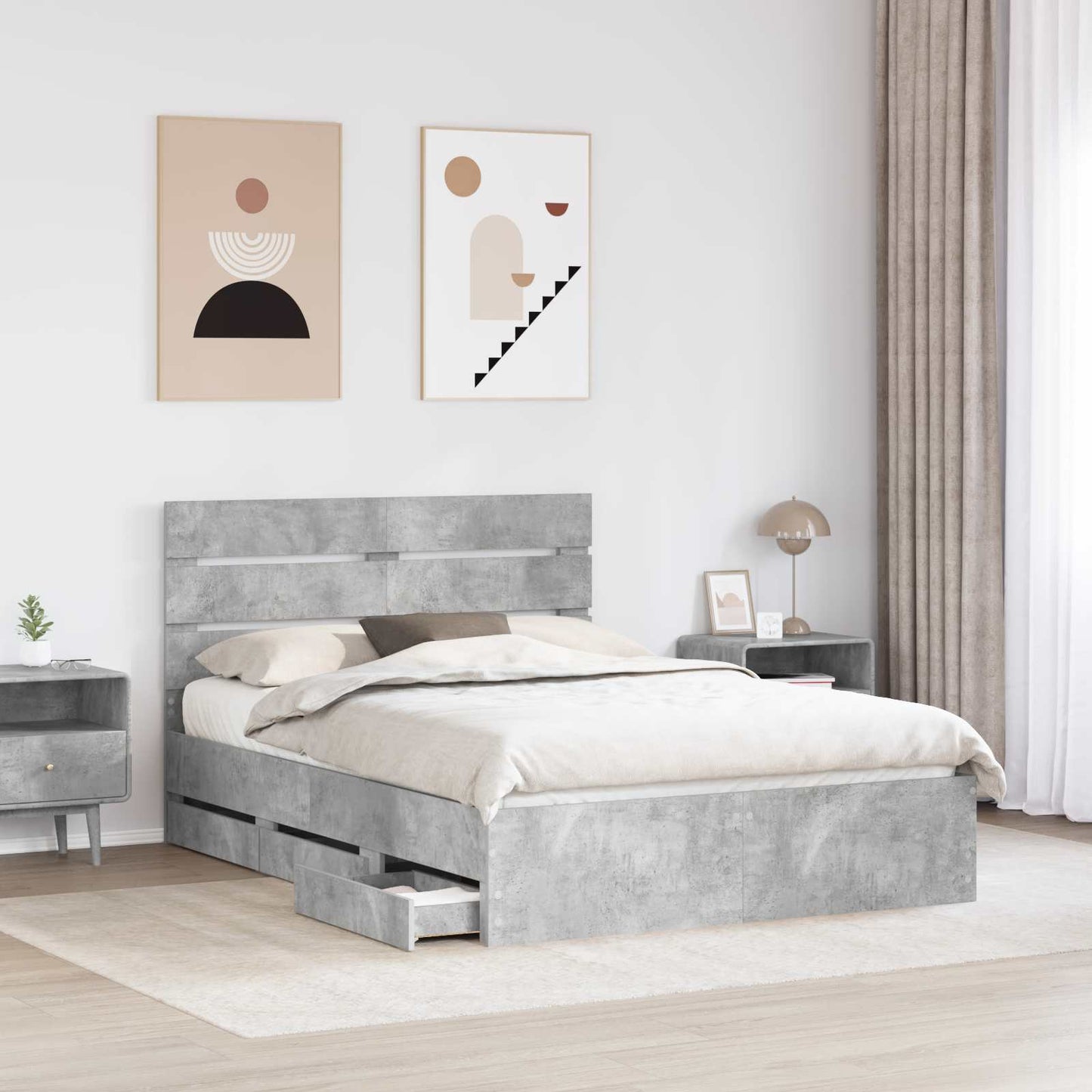 Bed Frame with Drawer Concrete Grey 160 x 200 cm Engineer Wood