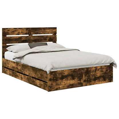 Bed Frame with Drawer Smoked Oak 160 x 200 cm Engineer Wood