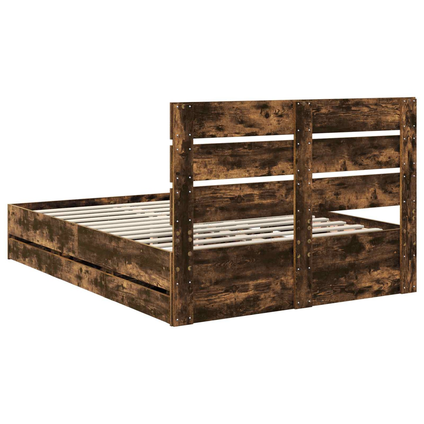 Bed Frame with Drawer Smoked Oak 160 x 200 cm Engineer Wood