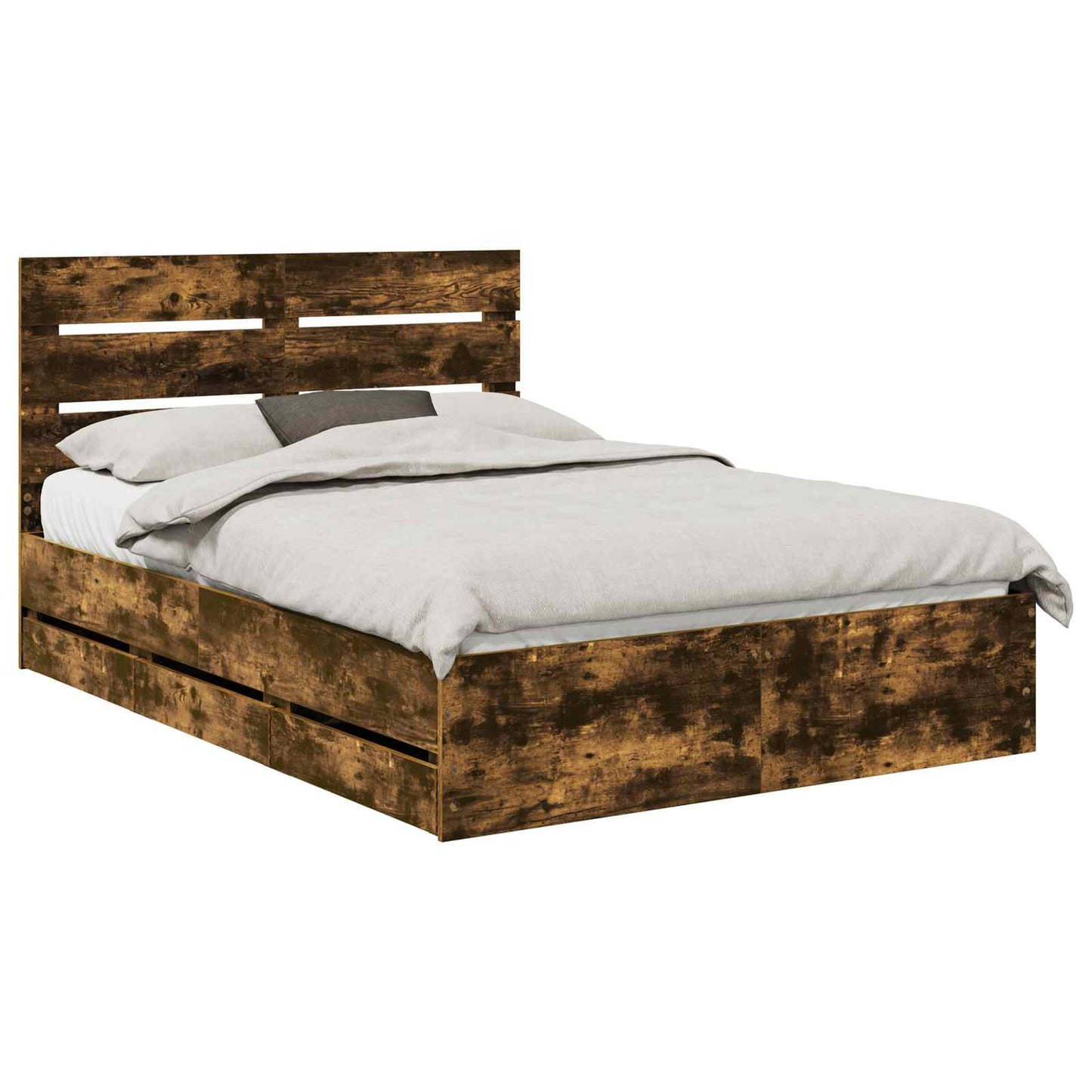 Bed Frame with Drawer Smoked Oak 150 x 200 cm Engineer Wood