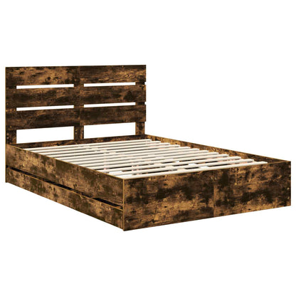 Bed Frame with Drawer Smoked Oak 150 x 200 cm Engineer Wood