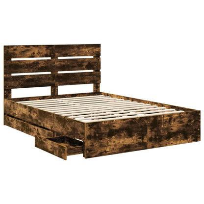 Bed Frame with Drawer Smoked Oak 150 x 200 cm Engineer Wood