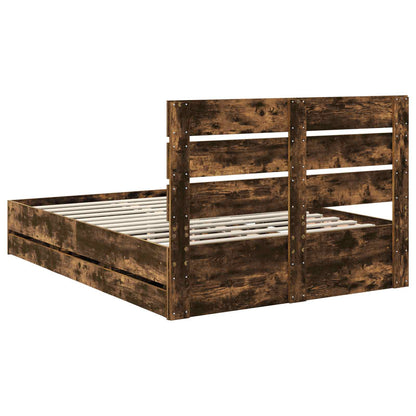 Bed Frame with Drawer Smoked Oak 150 x 200 cm Engineer Wood