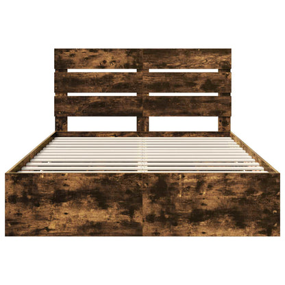 Bed Frame with Drawer Smoked Oak 150 x 200 cm Engineer Wood