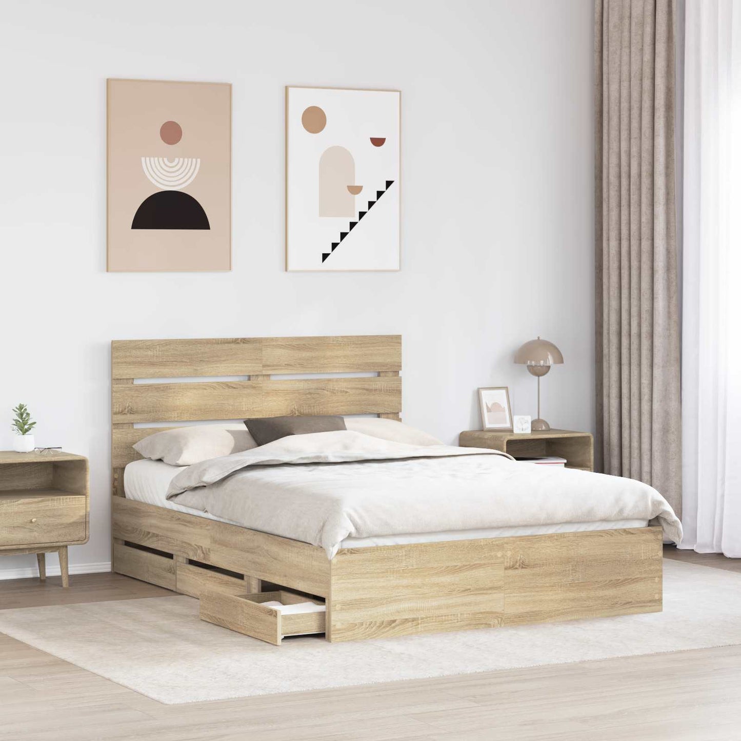 Bed Frame with Drawer Sonoma Oak 140 x 200 cm Engineer Wood