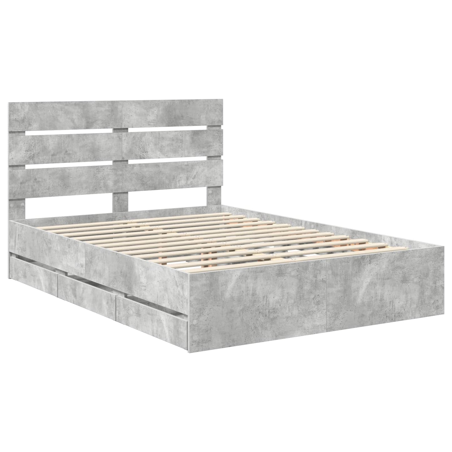 Bed Frame with Drawer Concrete Grey 140 x 190 cm Engineer Wood