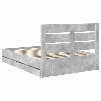 Bed Frame with Drawer Concrete Grey 140 x 190 cm Engineer Wood