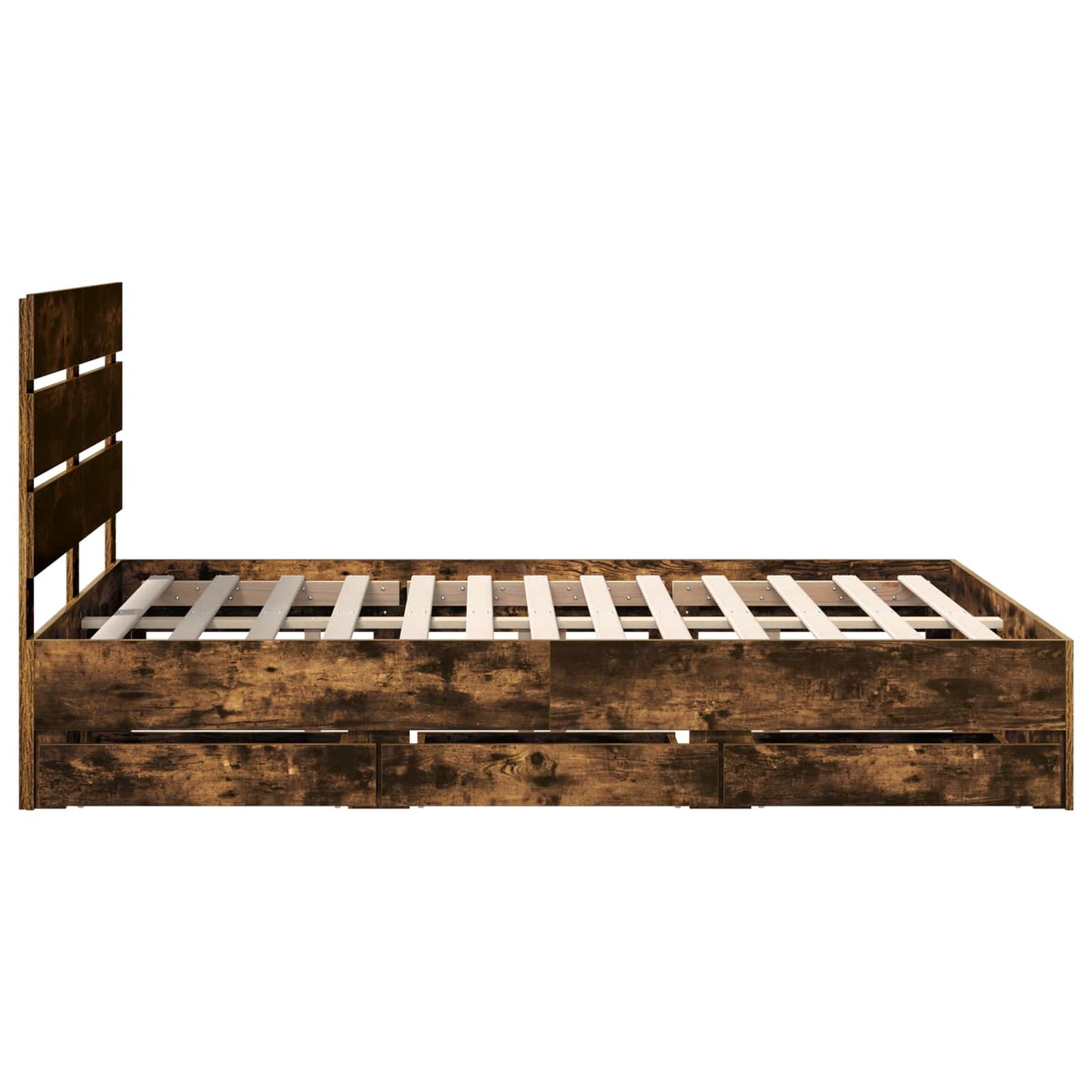 Bed Frame with Drawer Smoked Oak 140 x 190 cm Engineer Wood