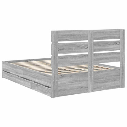 Bed Frame with Drawer Grey Sonoma 140 x 190 cm Engineer Wood