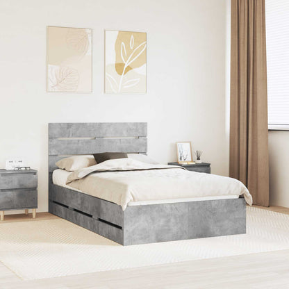 Bed Frame with Drawer Concrete Grey 135 x 190 cm Engineer Wood