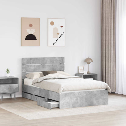 Bed Frame with Drawer Concrete Grey 135 x 190 cm Engineer Wood