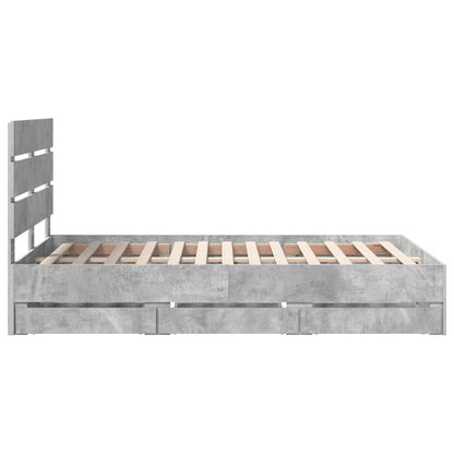 Bed Frame with Drawer Concrete Grey 135 x 190 cm Engineer Wood