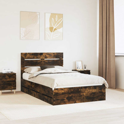 Bed Frame with Drawer Smoked Oak 135 x 190 cm Engineer Wood