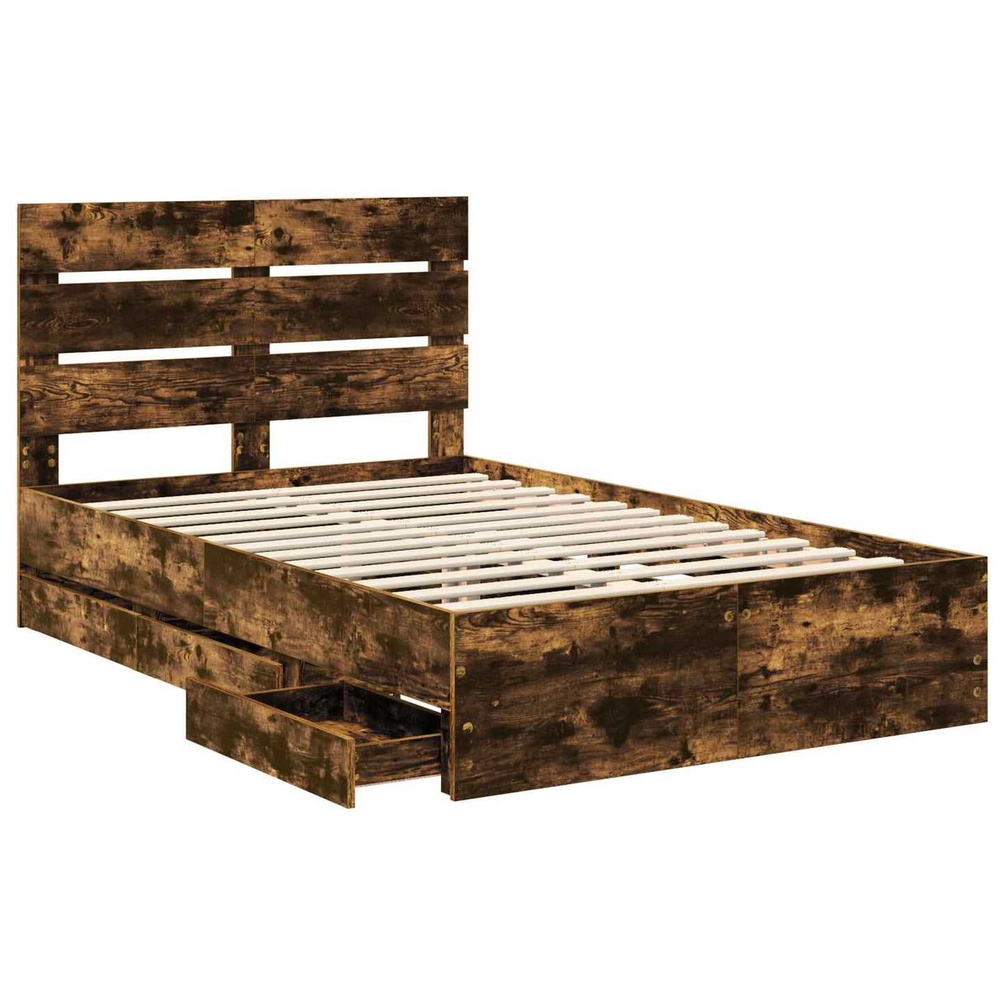 Bed Frame with Drawer Smoked Oak 135 x 190 cm Engineer Wood