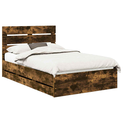 Bed Frame with Drawer Smoked Oak 120 x 200 cm Engineer Wood