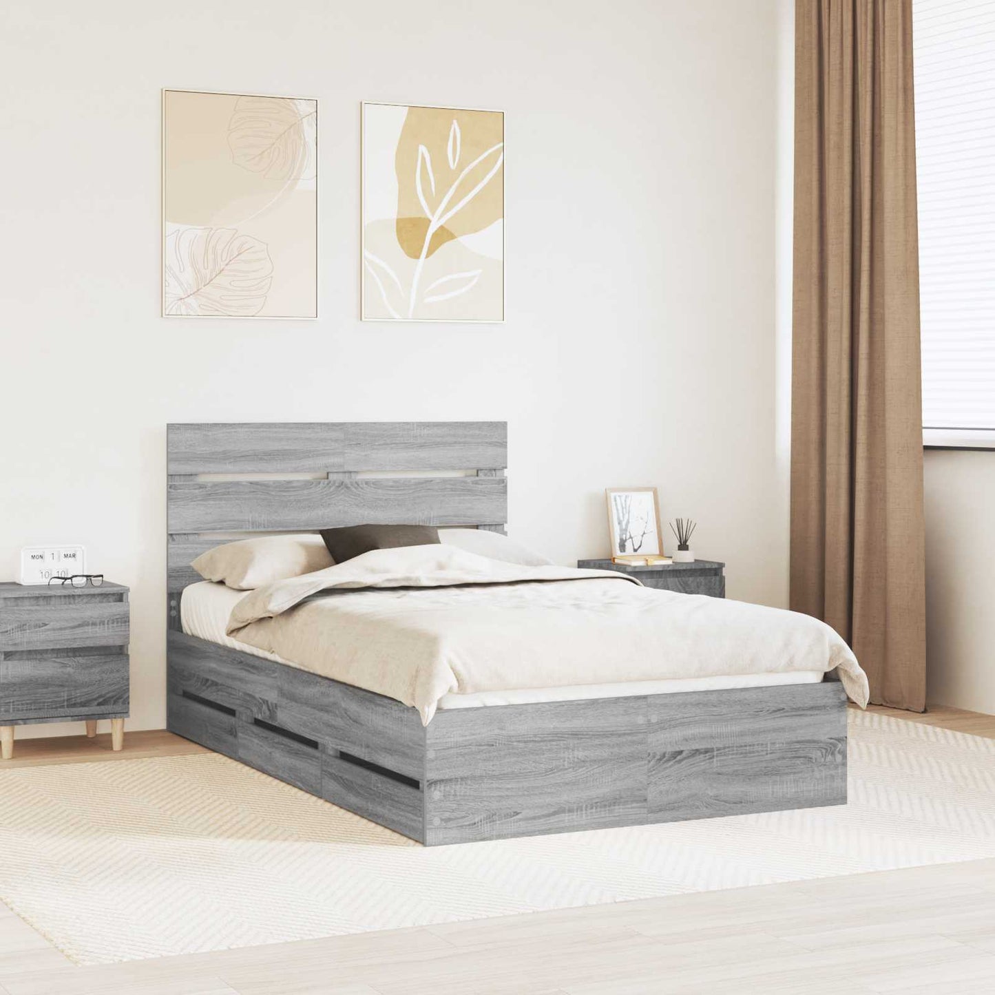 Bed Frame with Drawer Grey Sonoma 120 x 200 cm Engineer Wood