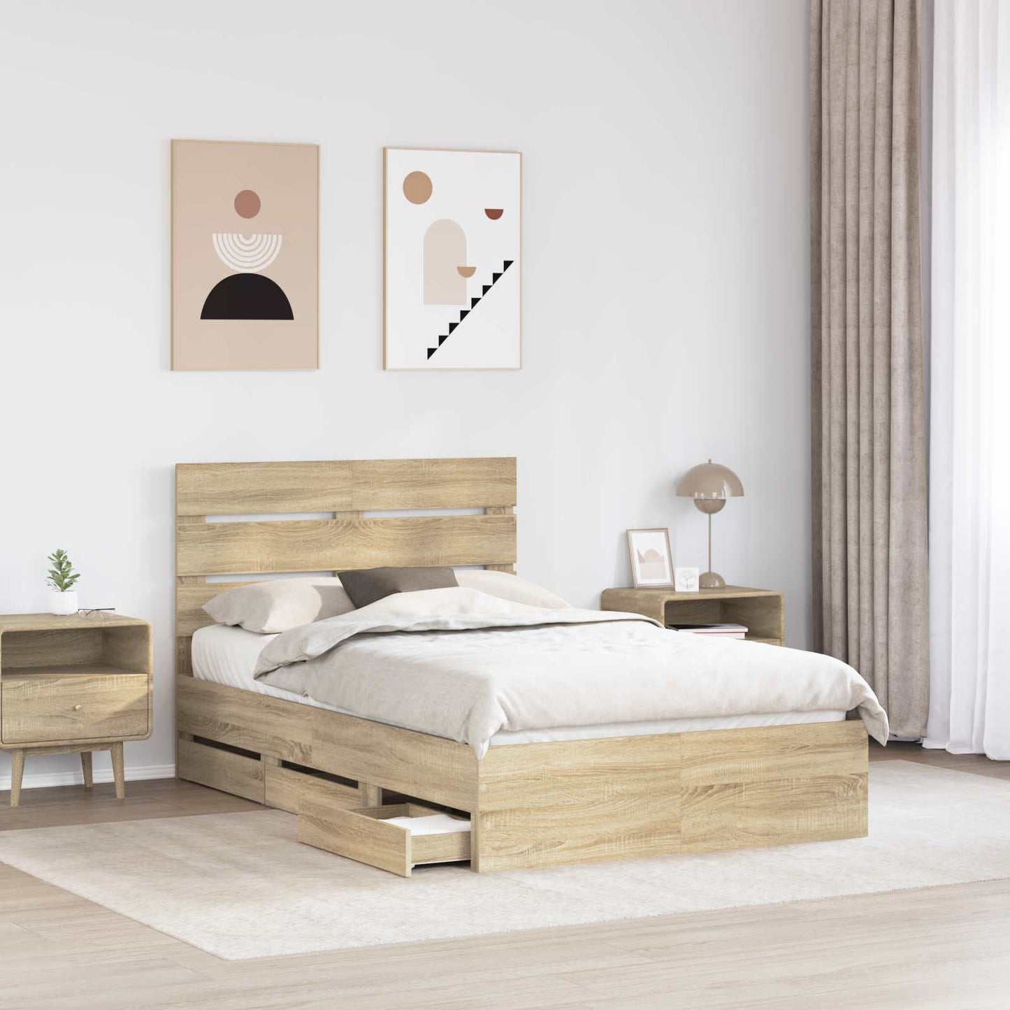 Bed Frame with Drawer Sonoma Oak 120 x 190 cm Engineer Wood