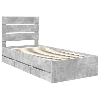 Bed Frame with Drawer Concrete Grey 100 x 200 cm Engineer Wood