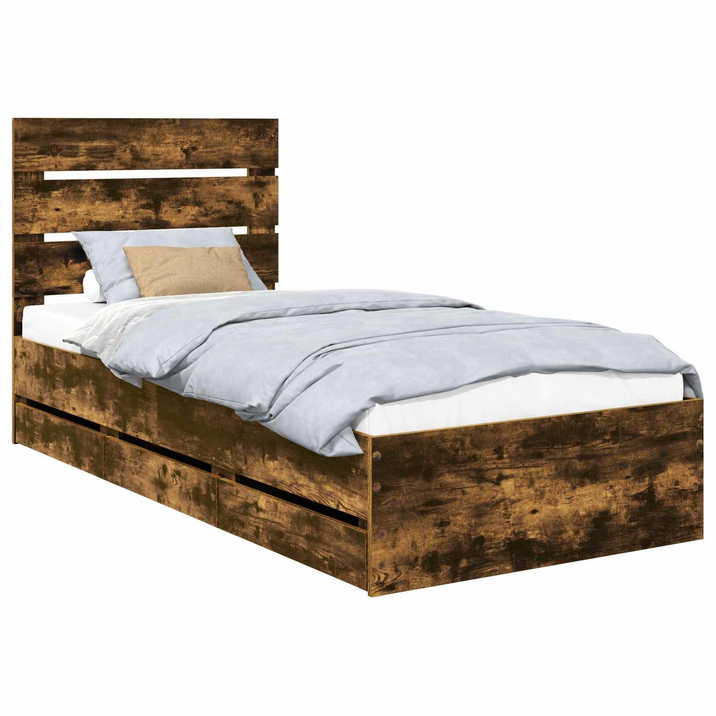 Bed Frame with Drawer Smoked Oak 100 x 200 cm Engineer Wood