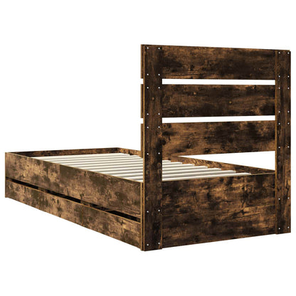 Bed Frame with Drawer Smoked Oak 100 x 200 cm Engineer Wood