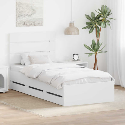 Bed Frame with Drawer White 90 x 200 cm Engineer Wood