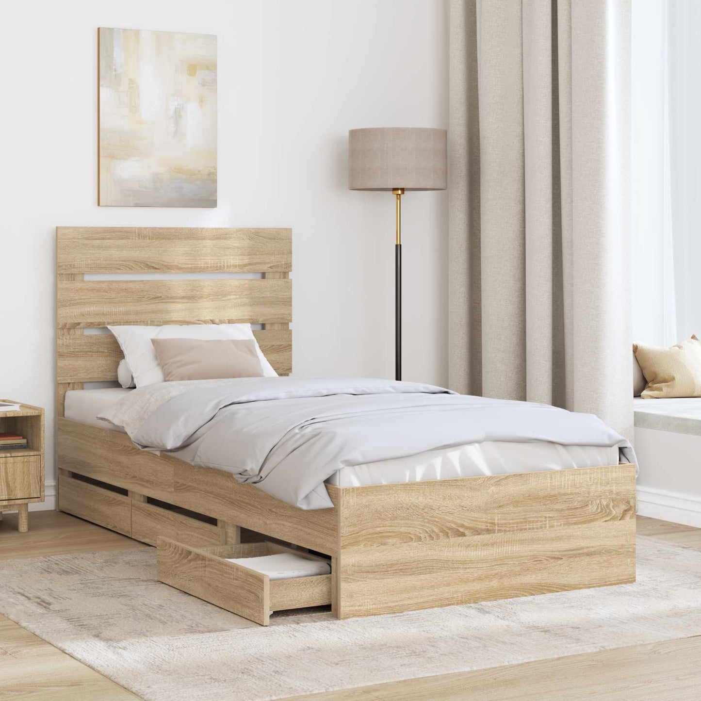 Bed Frame with Drawer Sonoma Oak 90 x 190 cm Engineer Wood