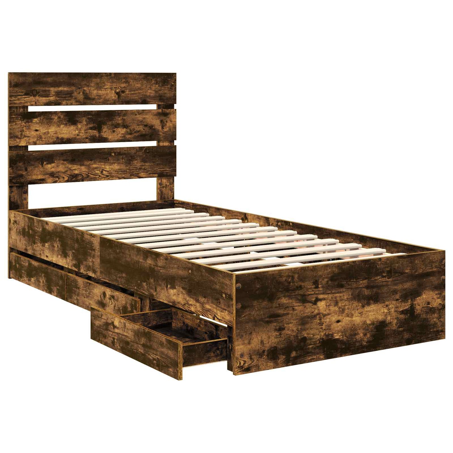Bed Frame with Drawer Smoked Oak 90 x 200 cm Engineer Wood