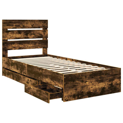 Bed Frame with Drawer Smoked Oak 90 x 200 cm Engineer Wood