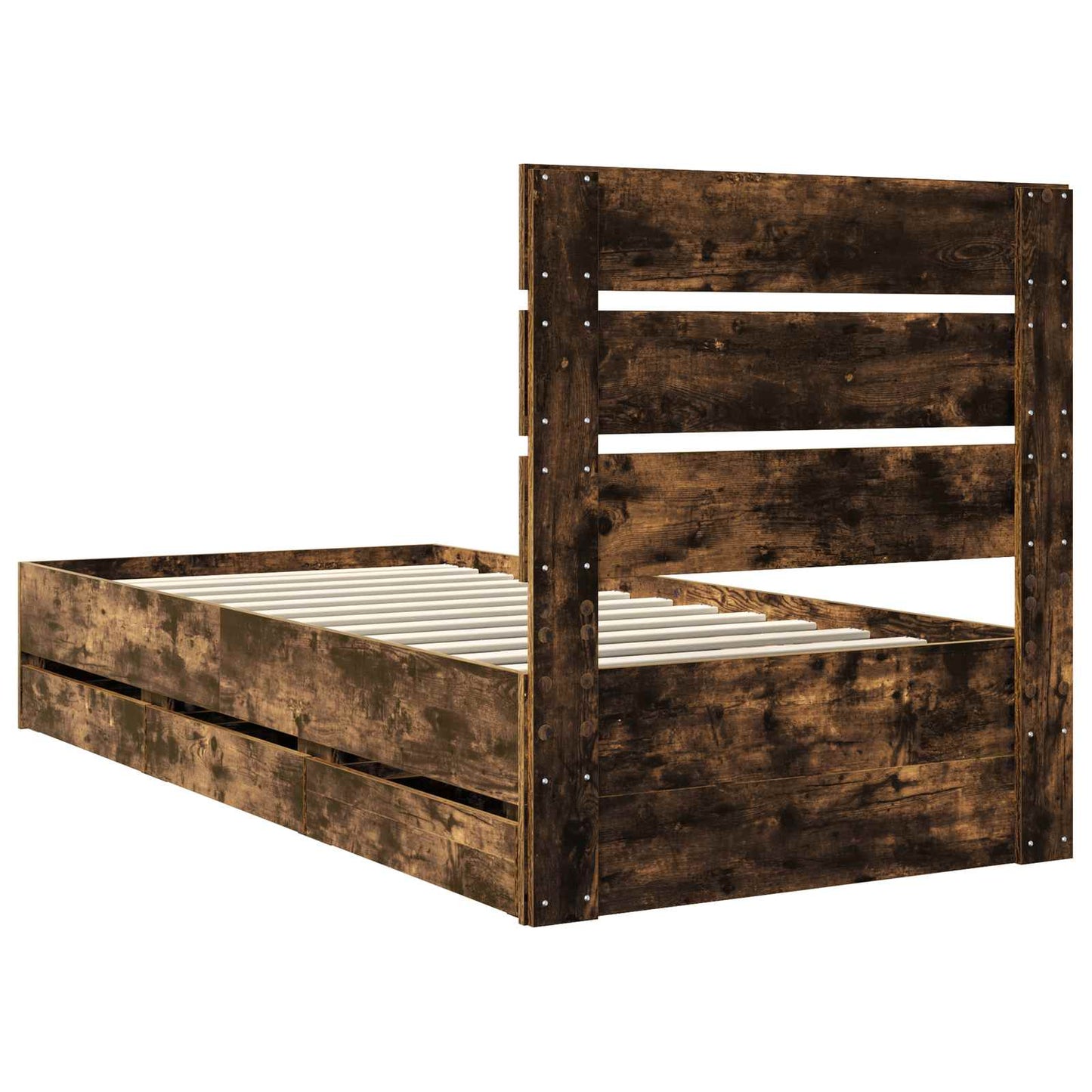 Bed Frame with Drawer Smoked Oak 90 x 200 cm Engineer Wood