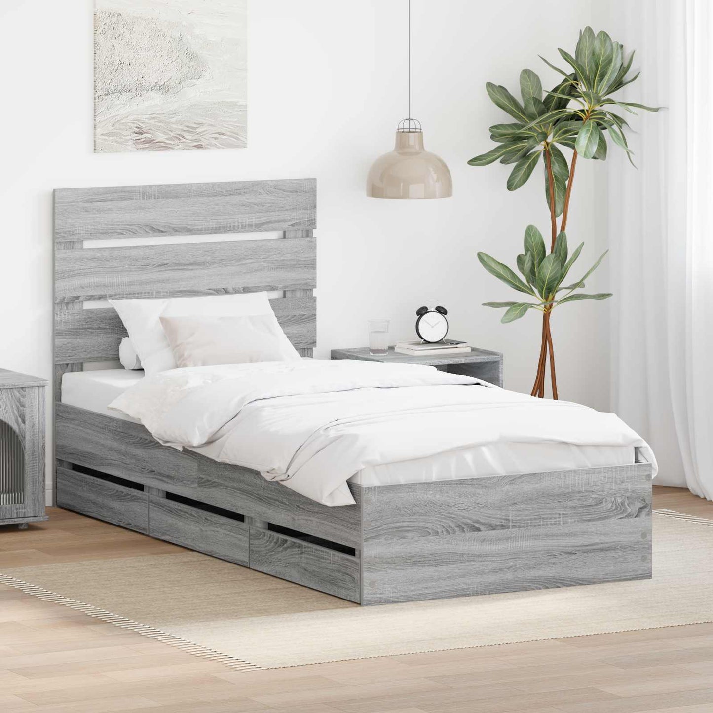 Bed Frame with Drawer Grey Sonoma 90 x 200 cm Engineer Wood
