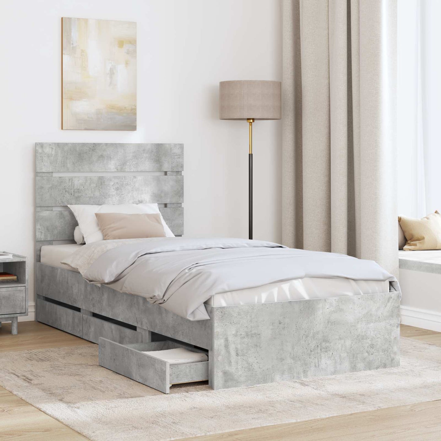 Bed Frame with Drawer Concrete Grey 90 x 200 cm Engineer Wood