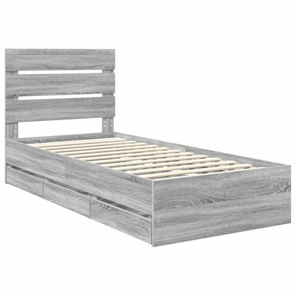 Bed Frame with Drawer Grey Sonoma 90 x 190 cm Engineer Wood