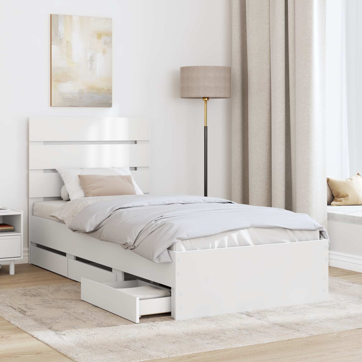 Bed Frame with Drawer White 75 x 190 cm Engineer Wood