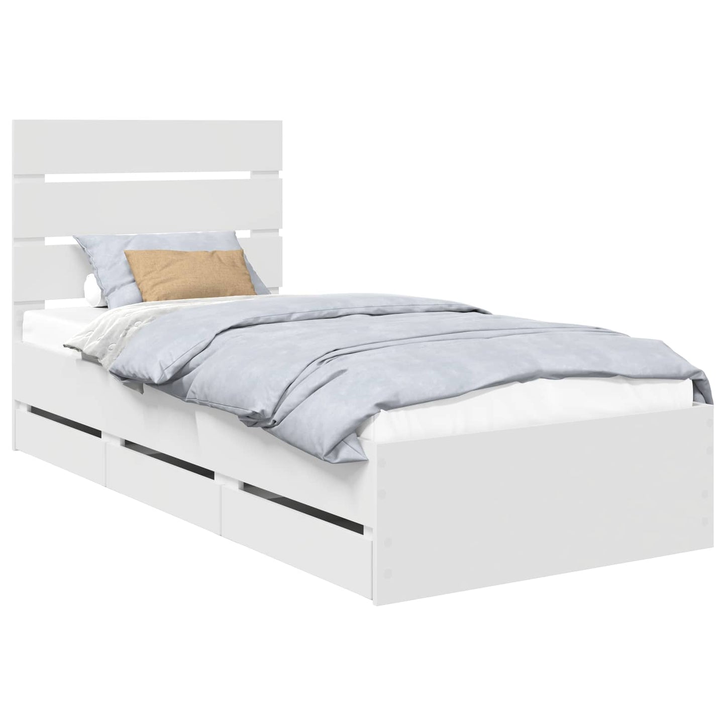 Bed Frame with Drawer White 75 x 190 cm Engineer Wood