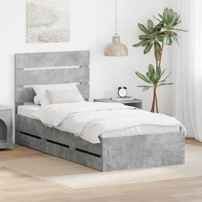 Bed Frame with Drawer Concrete Grey 75 x 190 cm Engineer Wood