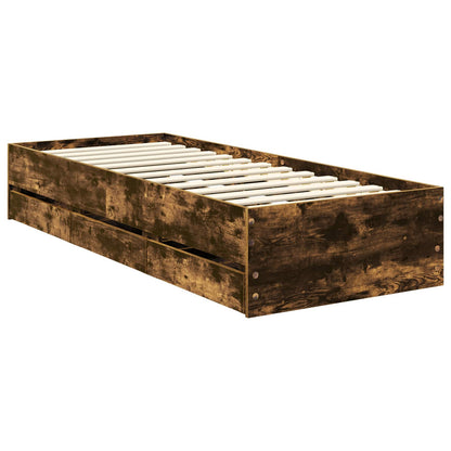 Bed Frame with Drawer Smoked Oak 75 x 190 cm Engineer Wood