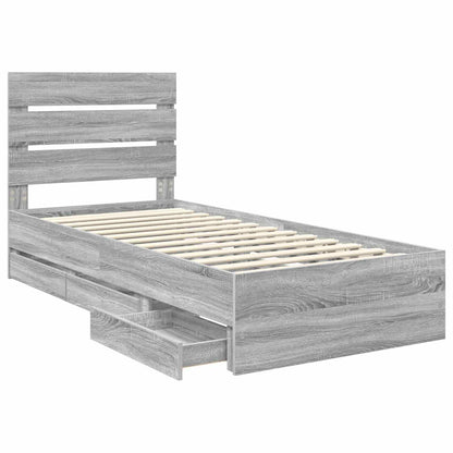 Bed Frame with Drawer Grey Sonoma 75 x 190 cm Engineer Wood