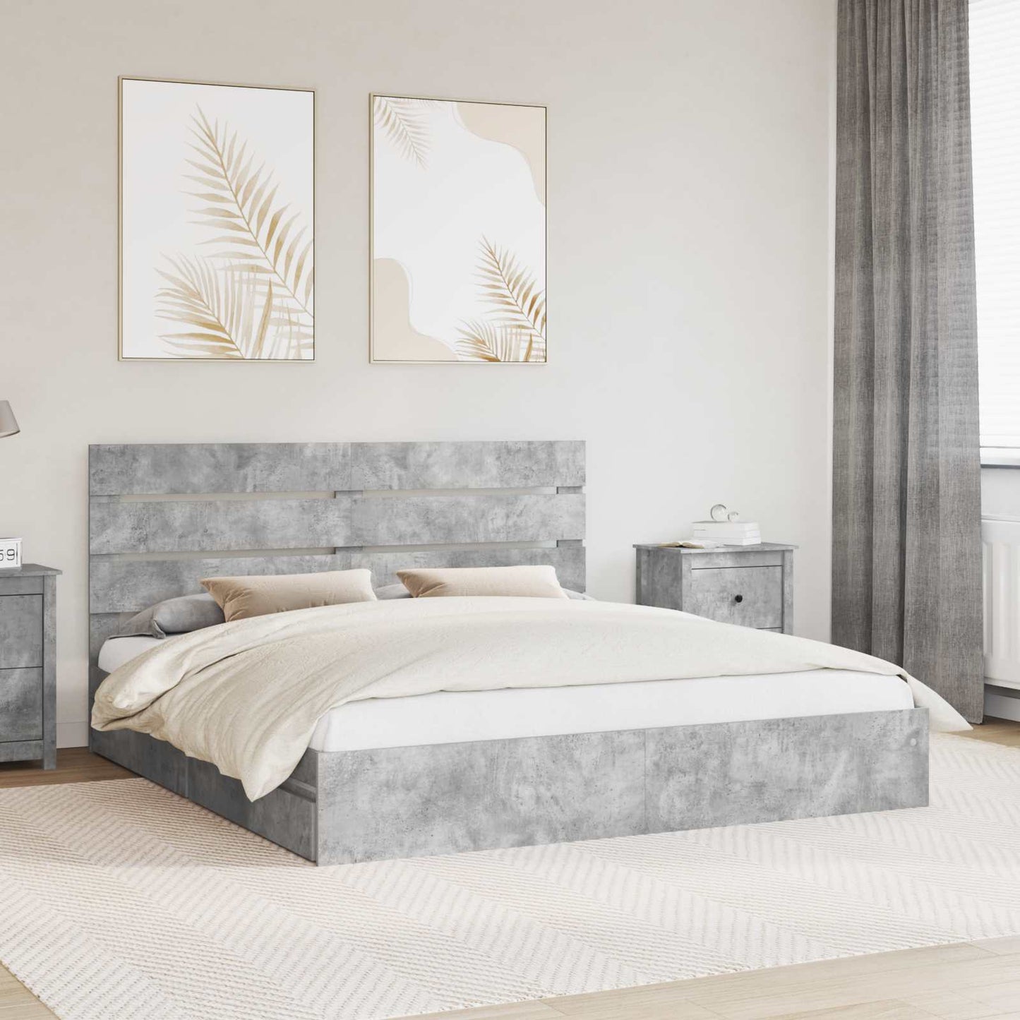 Storage Bed Concrete Grey 200 x 200 cm Engineered Wood