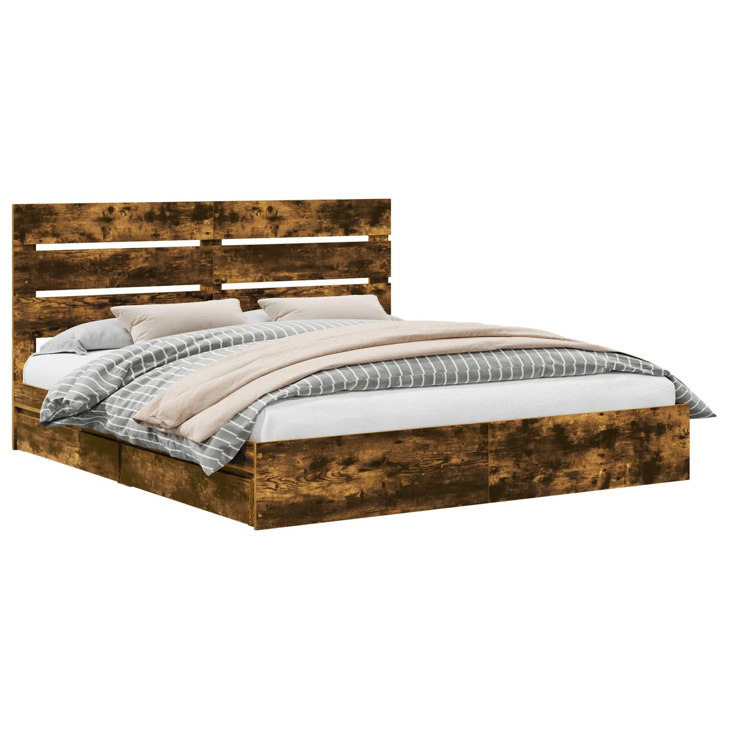 Storage Bed with Drawer Smoked Oak 180 x 200 cm Engineered Wood