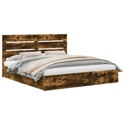 Storage Bed with Drawer Smoked Oak 180 x 200 cm Engineered Wood