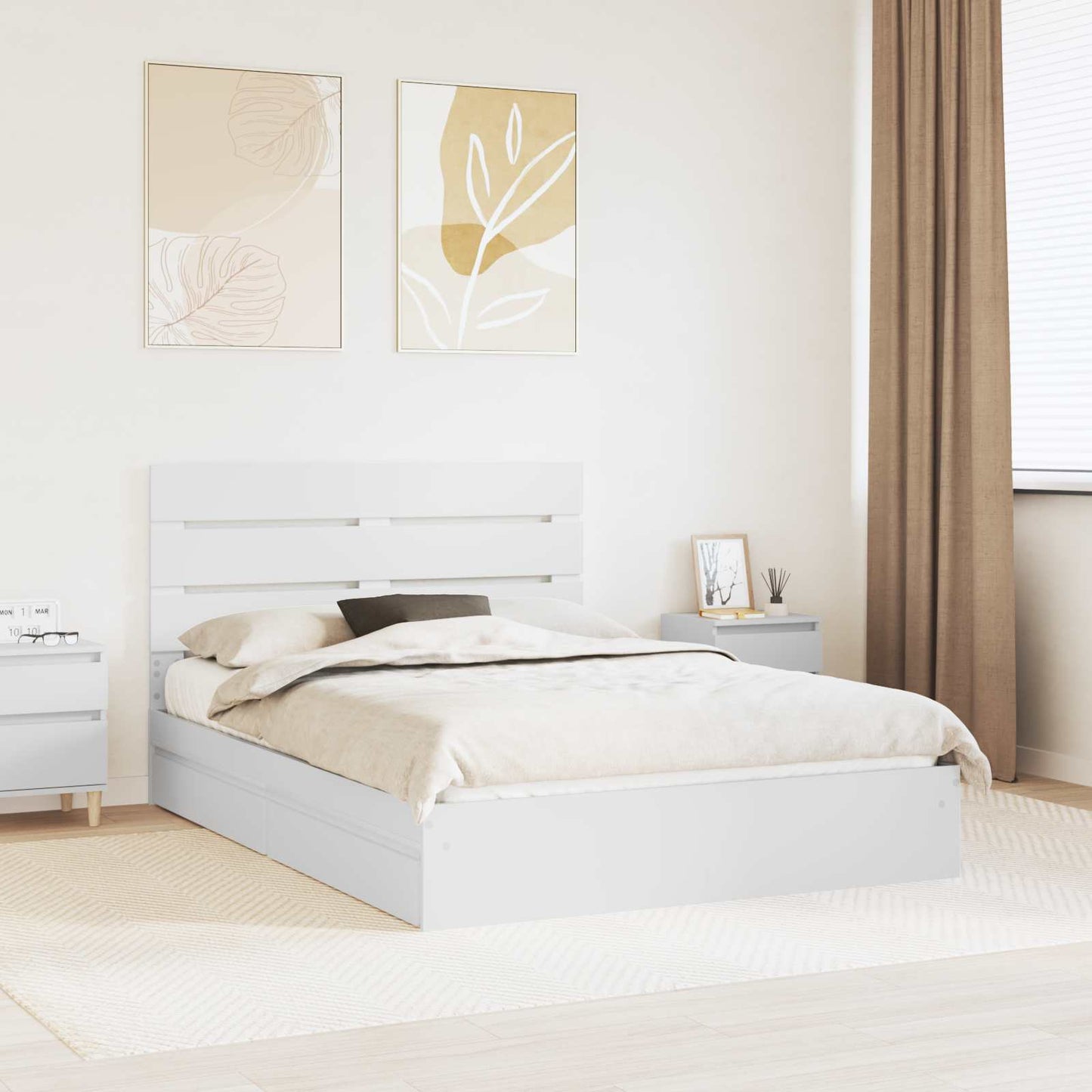 Storage Bed with Headboard White 160 x 200 cm Engineered Wood