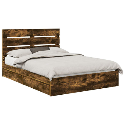 Storage Bed with Drawer Smoked Oak 160 x 200 cm Engineered Wood