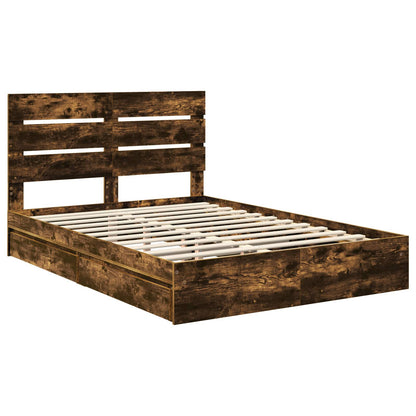 Storage Bed with Drawer Smoked Oak 160 x 200 cm Engineered Wood